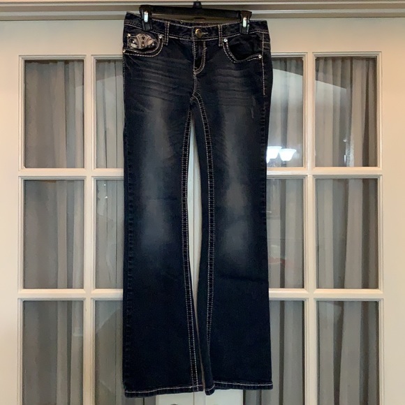 Firm Price- Premier by Rue 21 distressed boot cut medium wash denim jeans - Picture 3 of 17